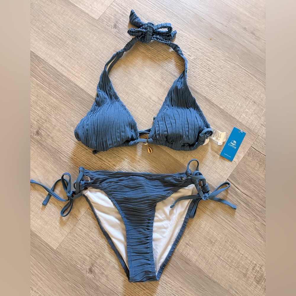 Cupshe Blue Textured Bikini Set